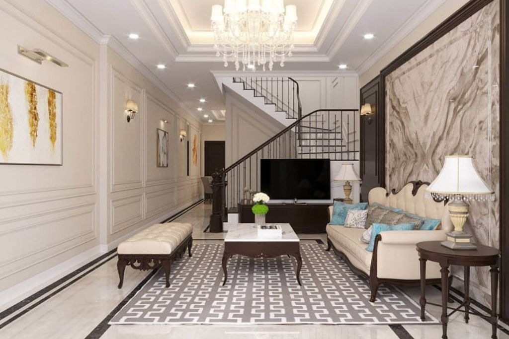 cải tạo phòng khách nhà ống phong cách cổ điẻn 