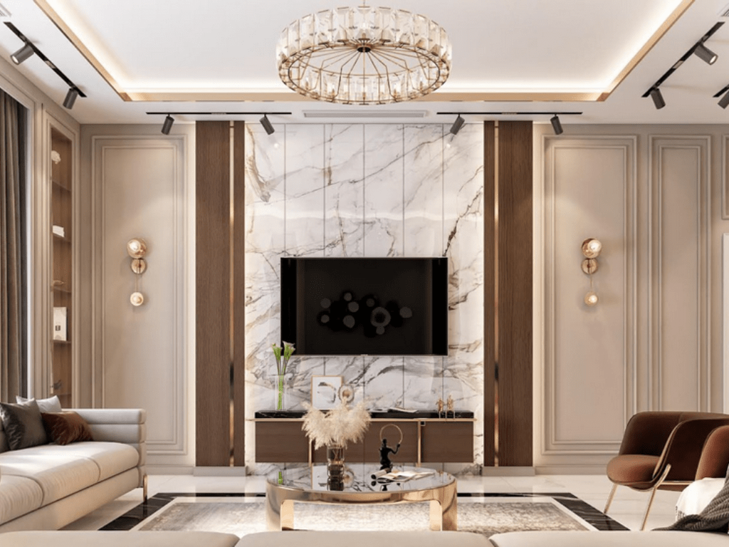 vách tivi phong cách tân cổ điển 